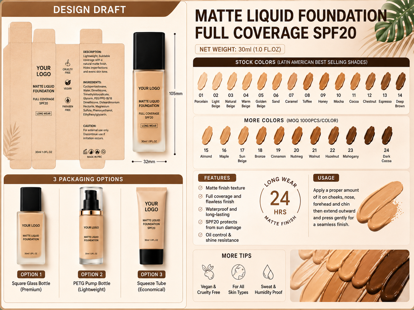 Matte Liquid Foundation Full Coverage SPF20